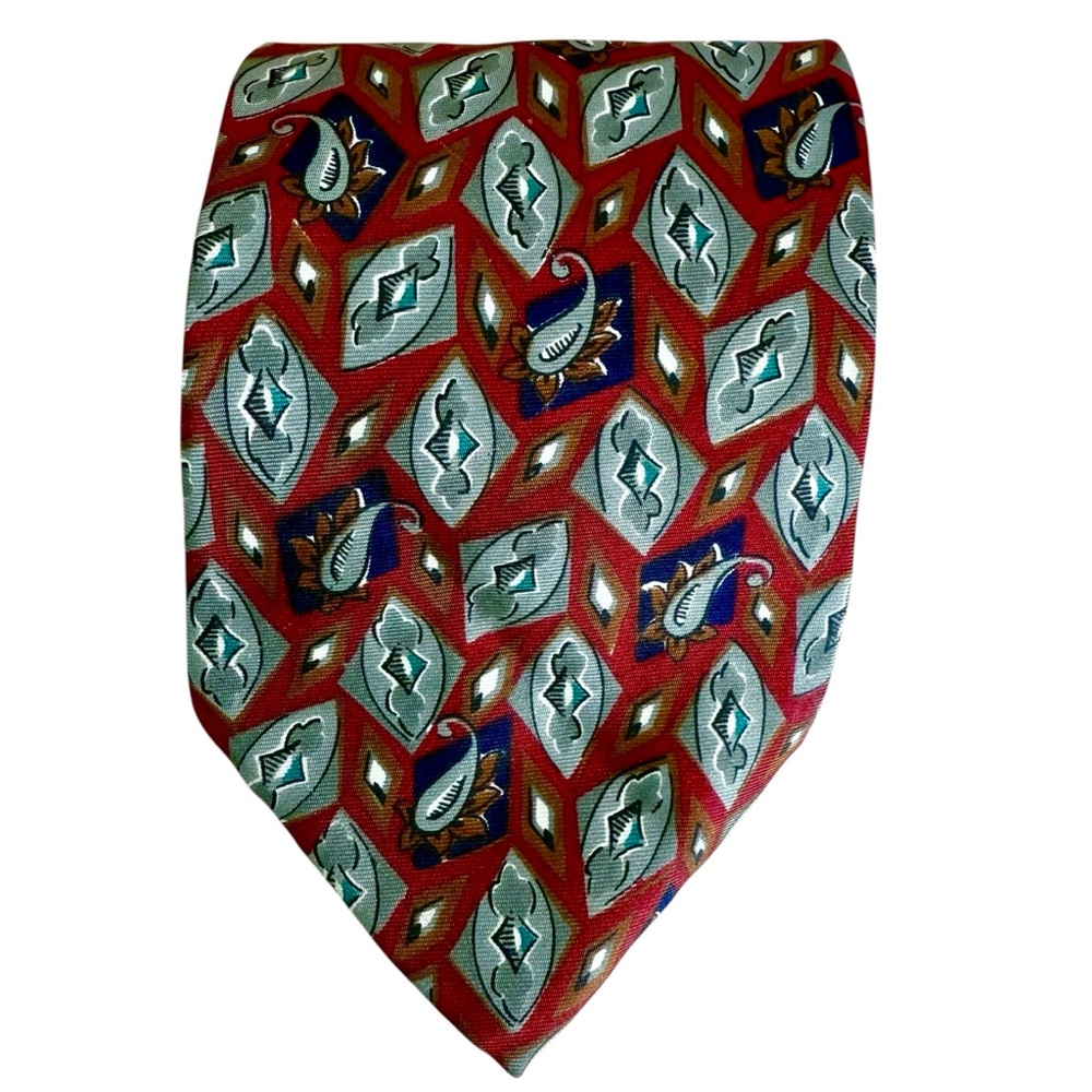 Christian Dior Monsieur Vintage Red Geometric Paisley Silk Tie 80s 90s Retro